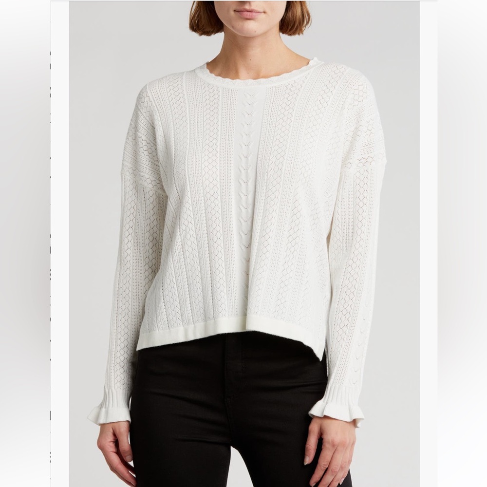 NEW- Adrianna Papell Pointelle Scallop Trim Sweater